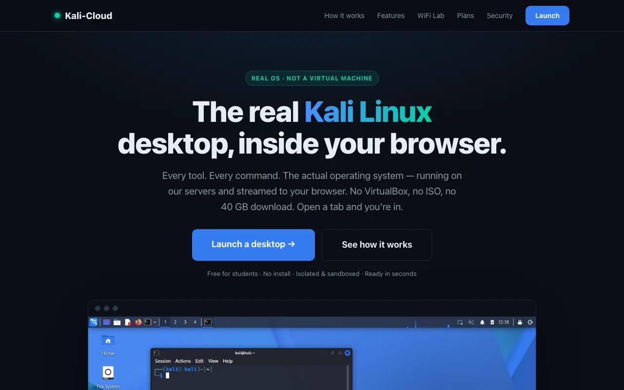 The live Kali-Cloud site
