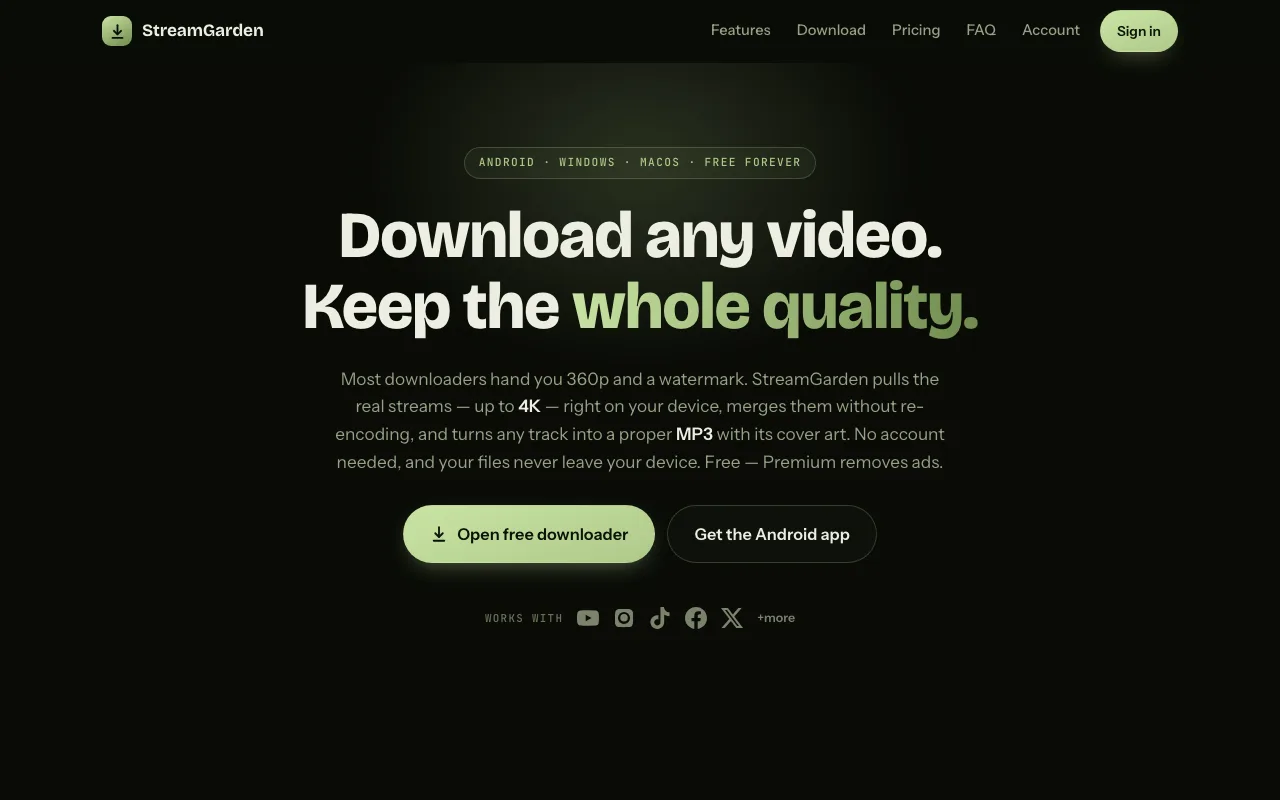 The live StreamGarden site