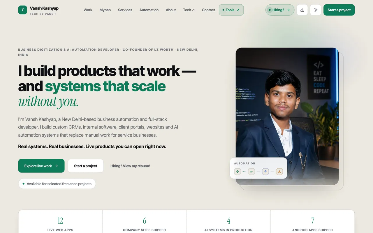 The official developer profile of Vansh Kashyap